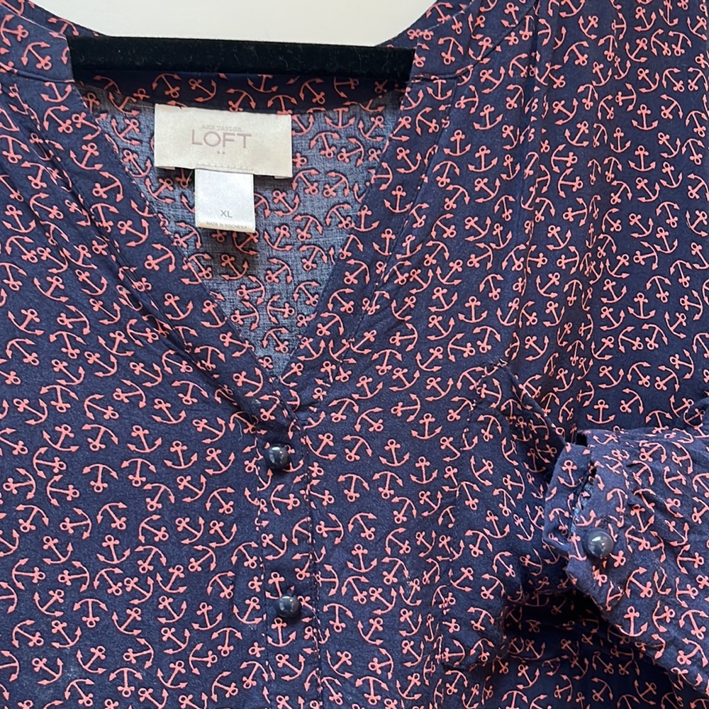 Loft long sleeve blue and red anchor blouse